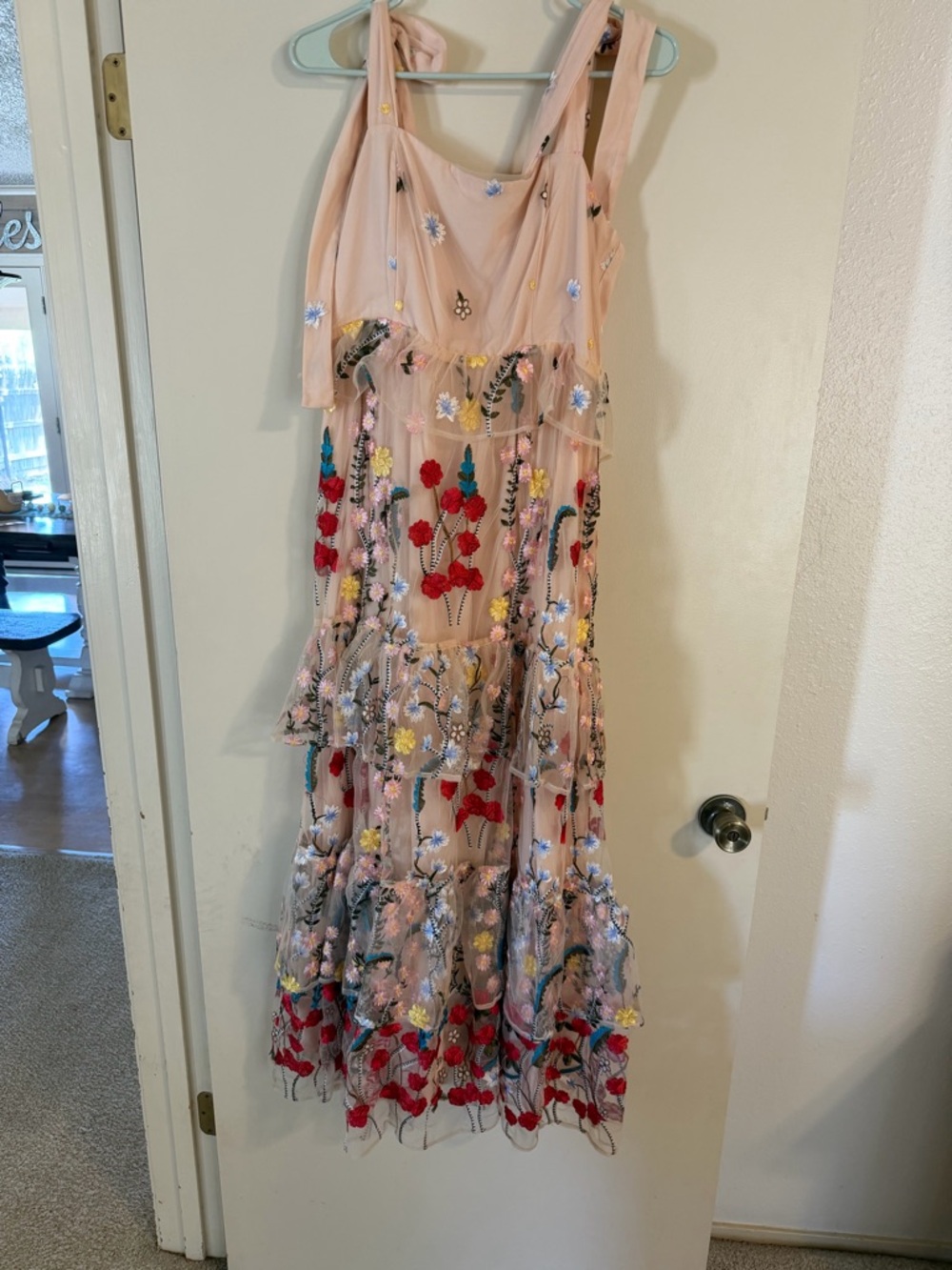 Buddy Love Blush Cream Maxi Dress with Red, Blue & Yellow Floral Embroidery